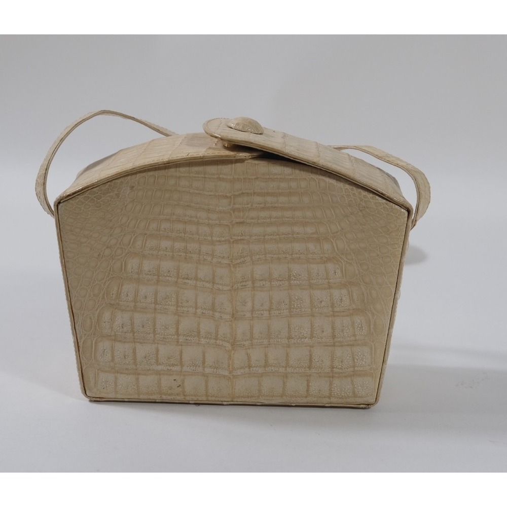 Vtg 80s Neiman Marcus Handbag Beige Crocodile Leather Art Deco Made In Italy